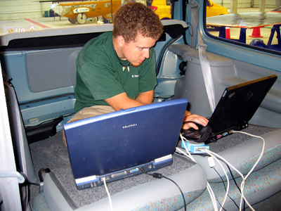 Kevin working on the solar car telemetry system